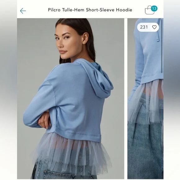 Pilcro Tulle-hem Short-sleeve hoodie - Picture 2 of 12
